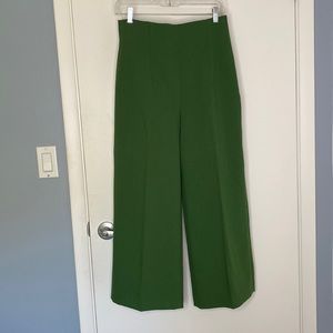 NWT ZARA High waist crop wide leg green pants, size small